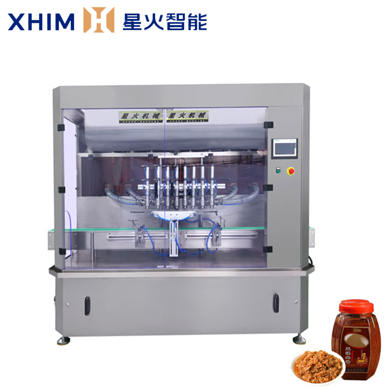 多（duō）頭醬（jiàng）料灌裝機-八頭顆粒醬灌裝機