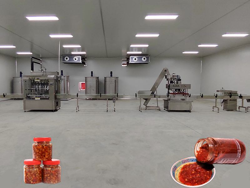 整套辣椒醬灌裝機生產（chǎn）線-多頭顆粒（lì）醬（jiàng）灌裝設備案例分享